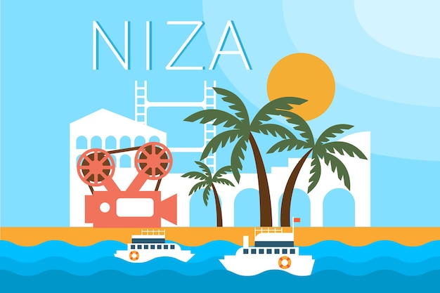 Vector niza, travel landmarks, city architecture vector illustration in flat style, design element for banner or poster.