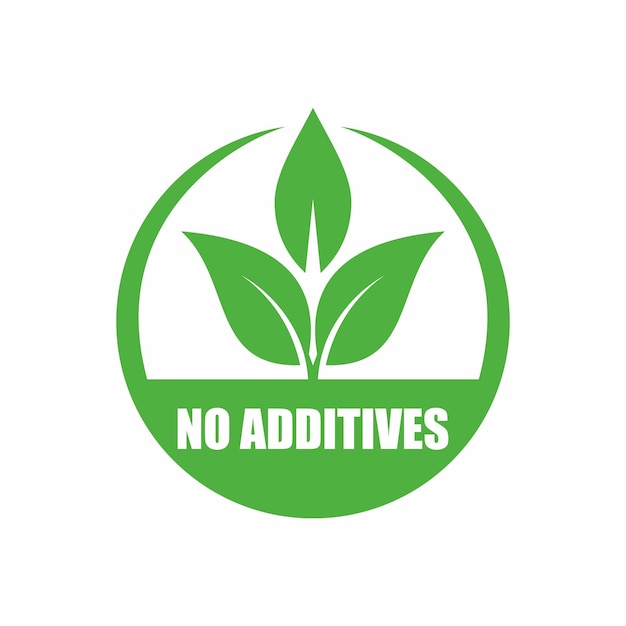 No additives sign for healthy natural food products label vector isolated pictogram with plant leaf