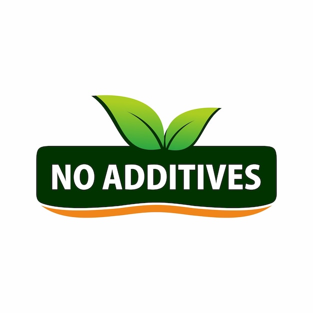 No additives sign for healthy natural food products label vector isolated pictogram with plant leaf