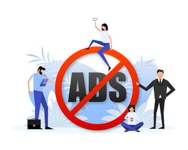 Нет рекламы для продвижения красный знак концепция цифровой безопасности блокировка рекламы векторная иллюстрация