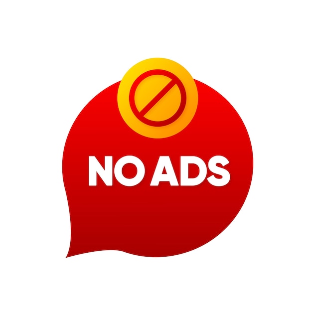 ADS 없음 흰색으로 격리된 판촉을 위한 빨간색 배지 레이블 플랫 배지 인터넷 광고 없음 ADS