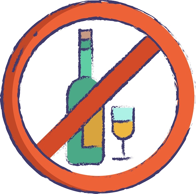 Никакого алкоголя, нарисованная вручную векторная иллюстрация