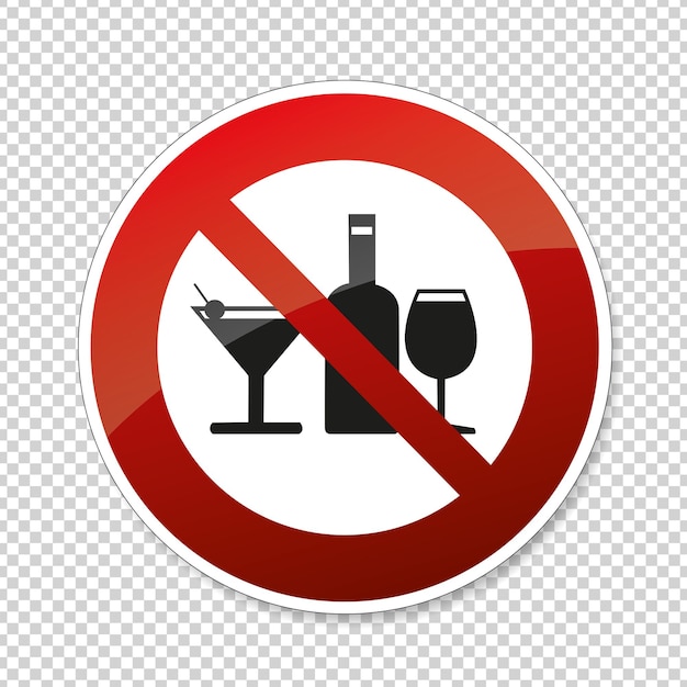 No alcohol No alcohol drinks in this area prohibition sign on checked transparent background Vector illustration Eps 10 vector file