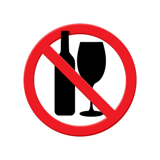 Vector no alcohol red banned sign flat vector icon sign of prohibition flat icon in red crossed out circle