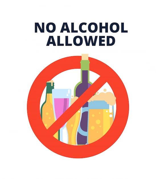 No alcohol sign. alcoholic beverages, beer in red prohibition symbol.