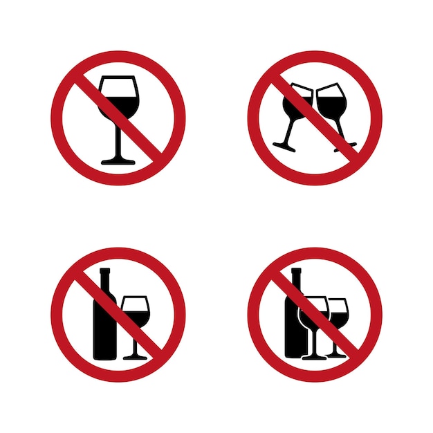 Vector no alcohol signs set with wine and wineglass. vector