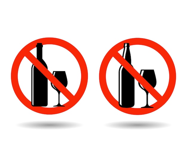 No alcohol sing vector and no drinking alcohol or wine with red banned sign