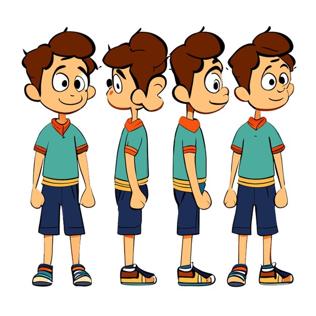 Vector no background side view and back view of a pretty asia kindergarten boy full bodyincluding head