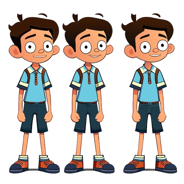 배경은 없으며, 한 아시아 학교 소년의 뒷면과 면은 머리와 발을 포함하여 몸 전체를 담고 있습니다.