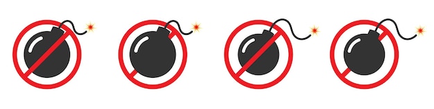 Нет запрещенного знака бомбы Значок запрета бомб Нет знака взрывчатки Плоская векторная иллюстрация