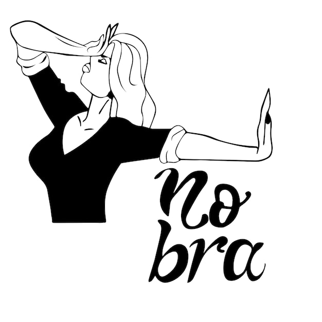 Vector no bra girl with hair covers her face with her hand stops wearing bra. october 13 international day