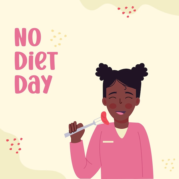 No diet day African American woman eating unhealthy food