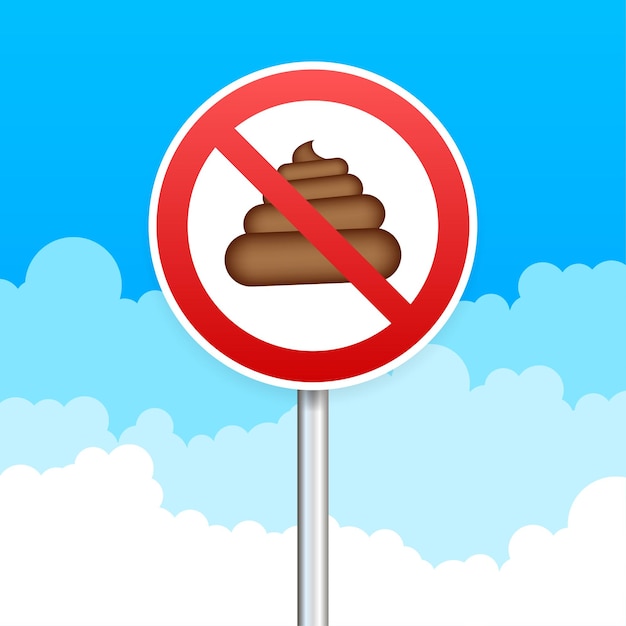 No dog pooping round sign. Vector stock illustration.