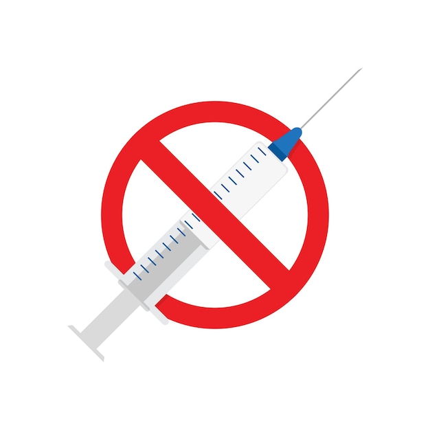 No dope syringe flat shot with red syringe on white background Vector isolated