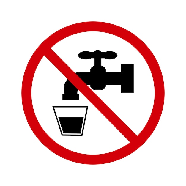 Vettore nessun segno di acqua potabile segno di divieto non bere acqua del rubinetto acqua sporca nel rubinetto segno rosso rotondo