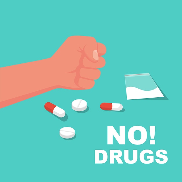 no drugs concept punch fist on drugs people with a gesture refuse forbidden medication