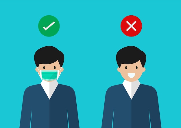 No entry without face mask. man wearing a protective medical mask for prevent virus covid-19.