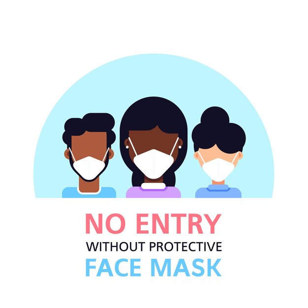 Вход без маски для лица, люди в маске на белом, плоский стиль