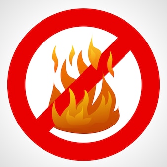Nessun fuoco. segnale di divieto rosso con fiamma di fuoco isolato su priorità bassa bianca. illustrazione vettoriale
