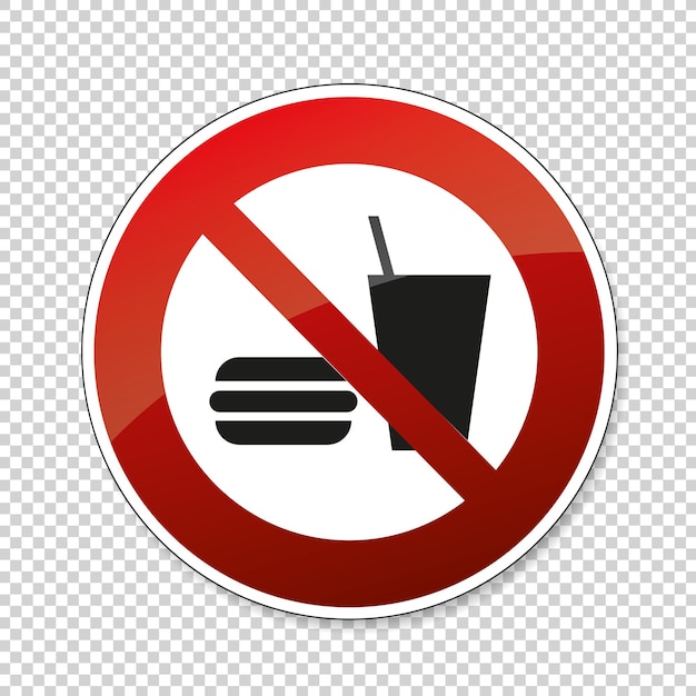 Vector no food allowed no eating and drinking in this area prohibition sign on checked transparent background vector illustration eps 10 vector file