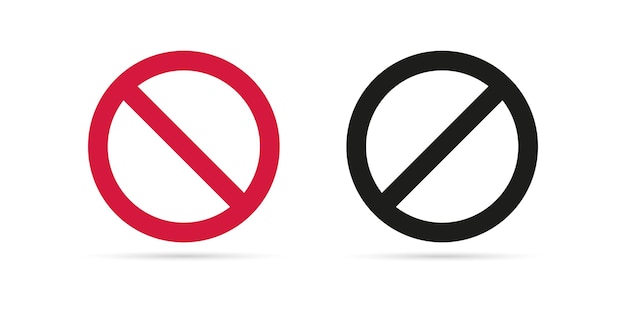 No Forbidden Sign Circles with Diagonal Slash Prohibitory Signs in Red and Black Isolated on White