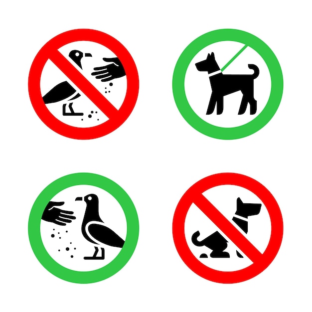 No fouling dog and do not feed birds forbidden signs