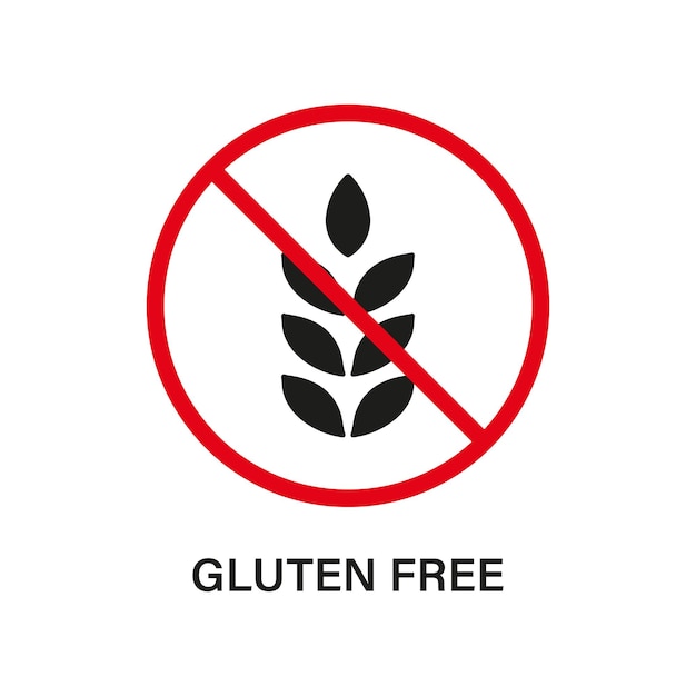 Vector no gluten food diet gluten free silhouette black icon allergy wheat forbid symbol gluten nutrition