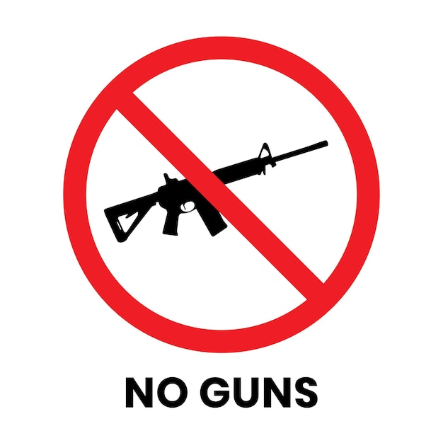 No Guns Sign Sticker with text inscription on isolated background
