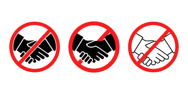 No handshake red sign. Set of forbidden handshake icons. Prevention  coronavirus.