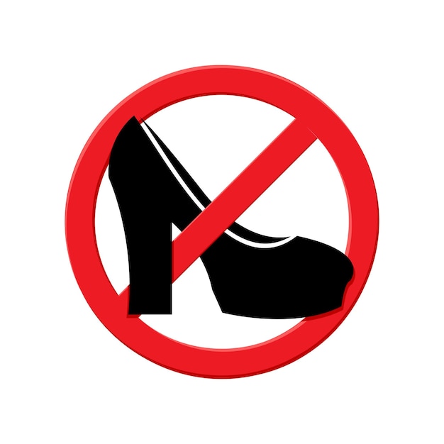 Vettore nessun segno di tacchi alti simbolo proibito silhouette di scarpa donna con un cerchio rosso barrato nessuna politica di scarpe illustrazione vettoriale