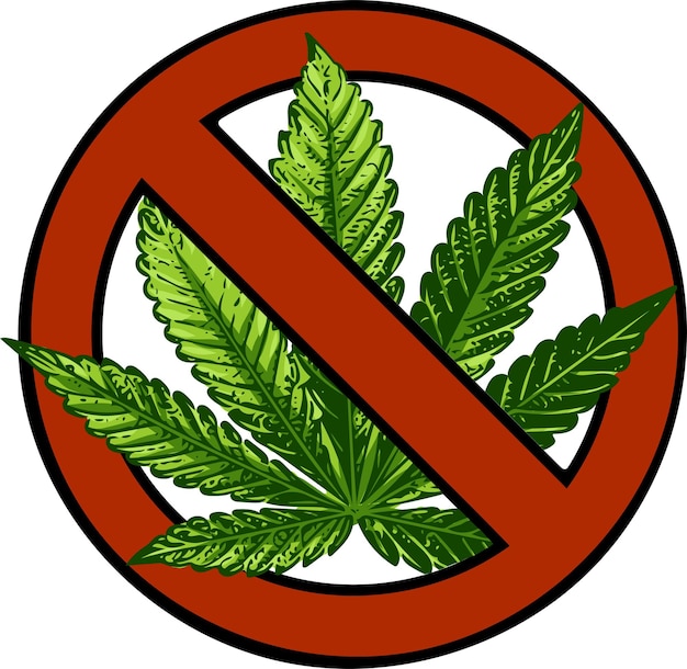 NO marihuana symbolisch teken rode cirkel groen blad witte achtergrond vector illustratie