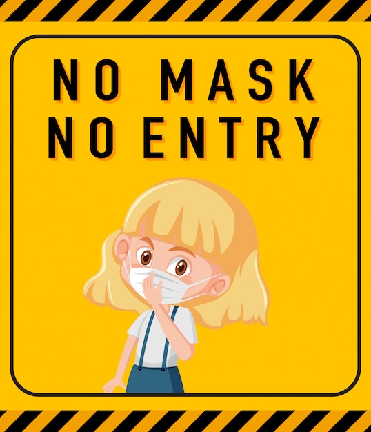 マスクなしの漫画のキャラクターの進入禁止の警告サイン