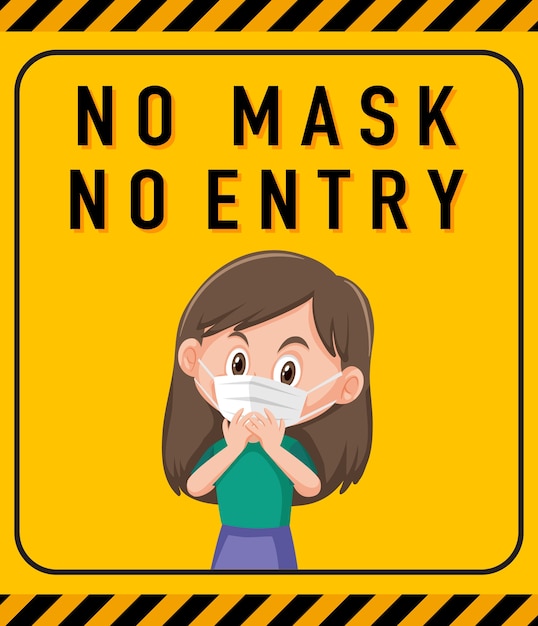 No mask no entry warning sign with cartoon character