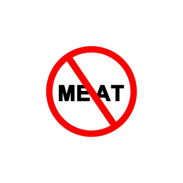 No meat flat vector red round sign isolated on white background