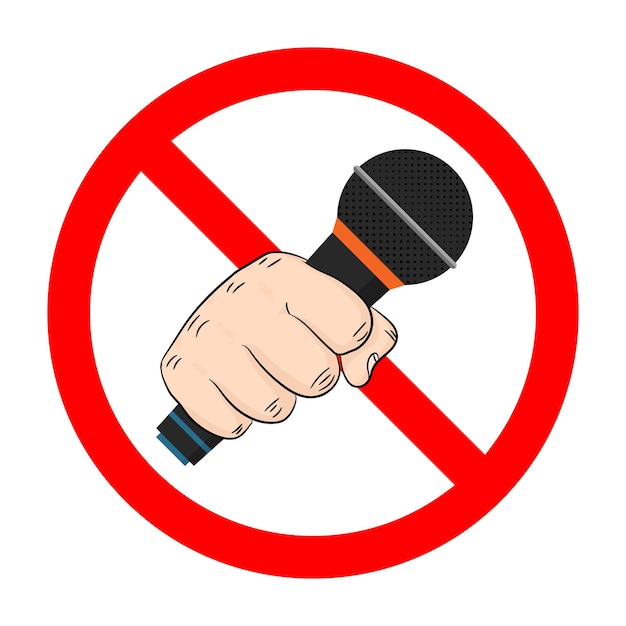 No mic allowed. mic ban icon. microphone is prohibited. stop or ban red round sign. vector illustration.