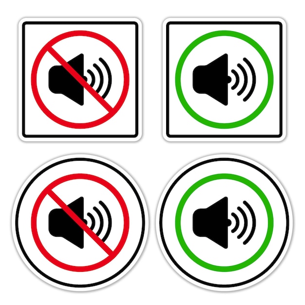 No noise sound off mute zone area forbidden sign symbol pictogram set ban silhouette rounded icon