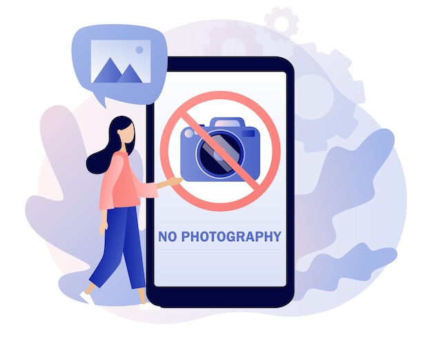 Vector no photography icon. red sign no camera on smartphone screen. no pictures. modern flat cartoon style