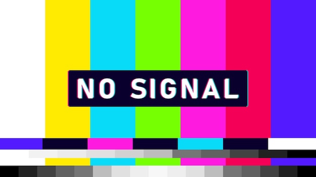 Vector no signal glitch tv pattern television screen error screen with distorted color bars and noise vector illustration
