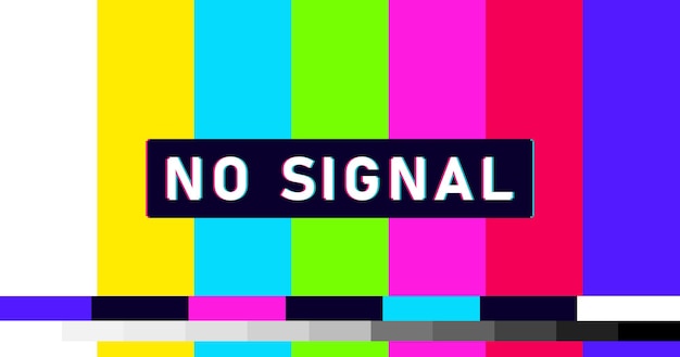 No signal glitch TV pattern Television screen error Screen with distorted color bars and noise Vector illustration