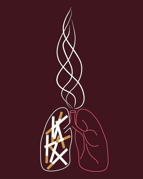 No smoking concept Flat vector illustration with Lungs Smoke and Cigarettes Stop smoking for Heal