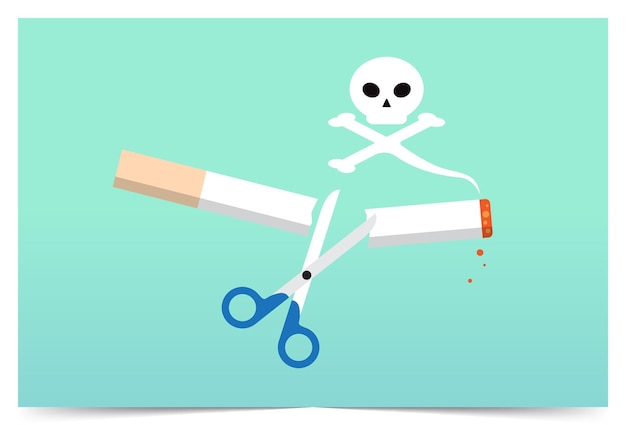 Non fumare e tagliare la sigaretta con le forbici disegno di illustrazione vettoriale