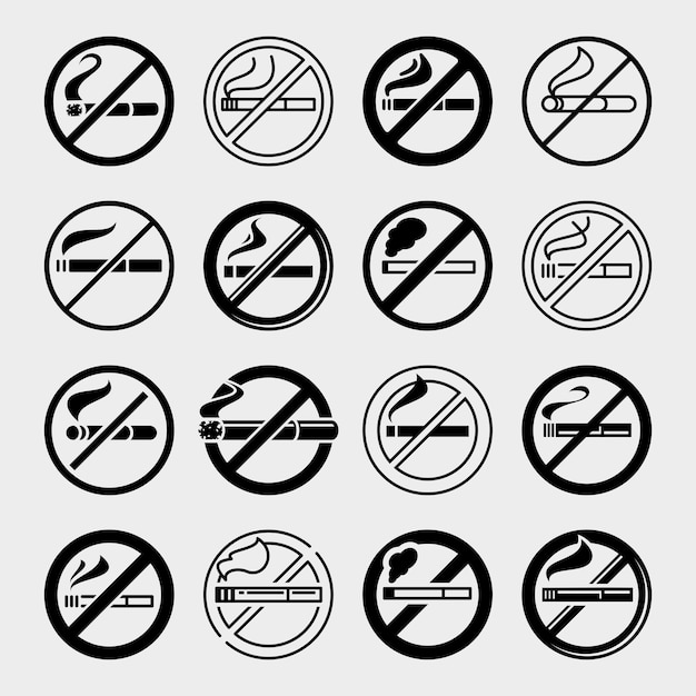Набор этикеток и элементов для некурящих Коллекция значков для некурящих Вектор