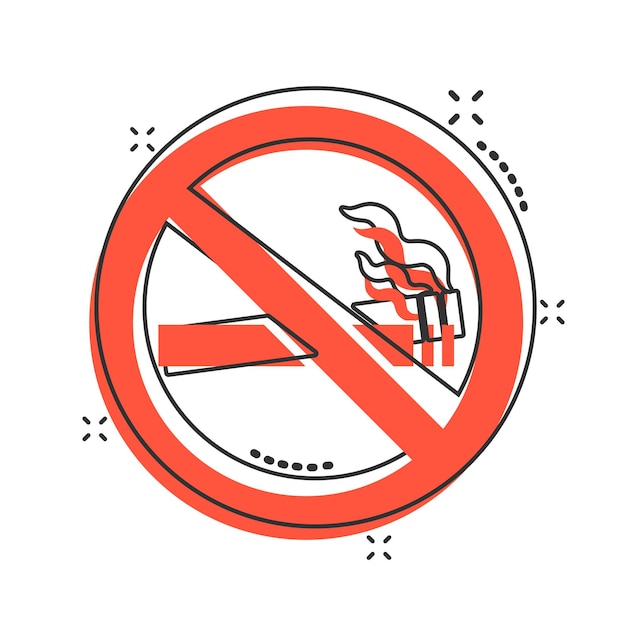 No smoking sign icon in comic style cigarette cartoon vector illustration on white isolated background nicotine splash effect business concept