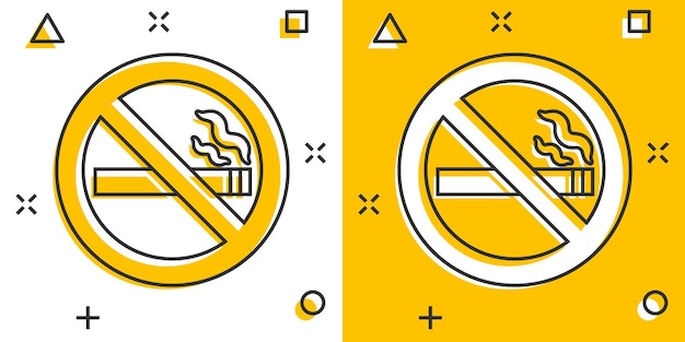 No smoking sign icon in comic style Cigarette cartoon vector illustration on white isolated background Nicotine splash effect business concept