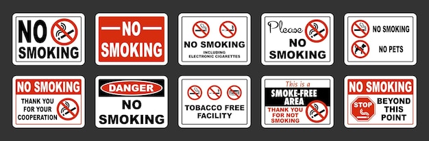 Vector no smoking sign vector set ten different horizontal versions