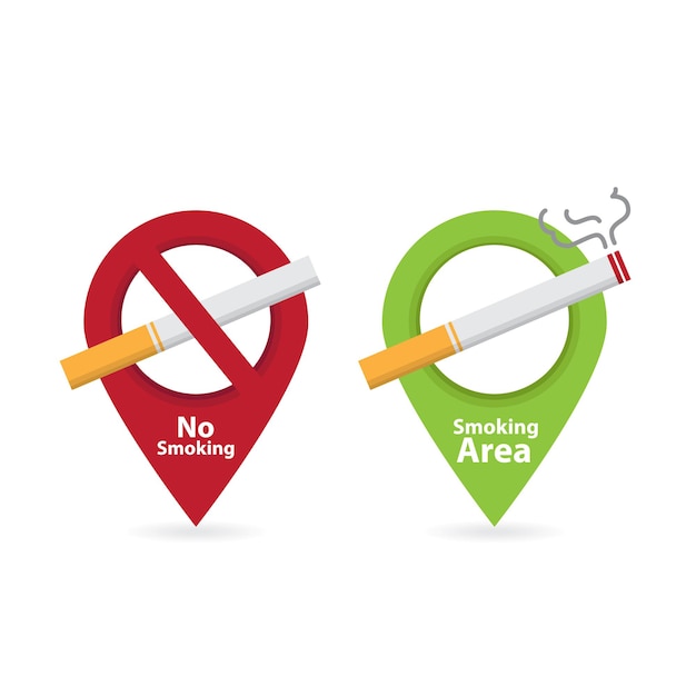 Vector no smoking and smoking area smoking cigarette fire hazard risk icon badge