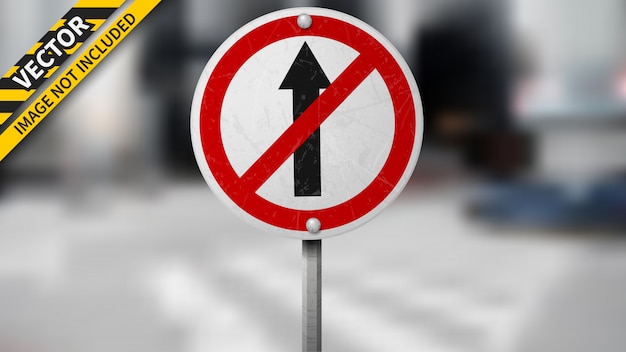 No straight traffic sign on blurred background