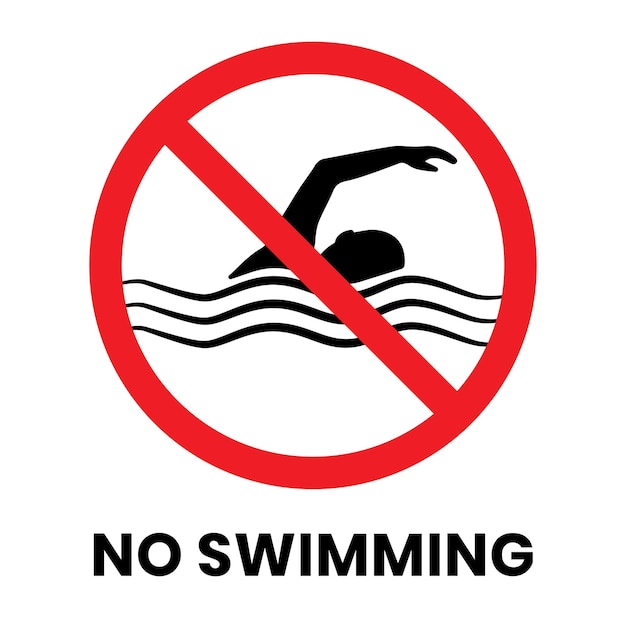 No Swimming Sign Sticker with text inscription on isolated background