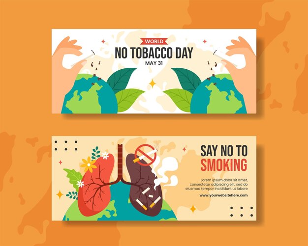 Vettore no tobacco day banner orizzontale flat cartoon template disegnati a mano illustrazione di sfondo