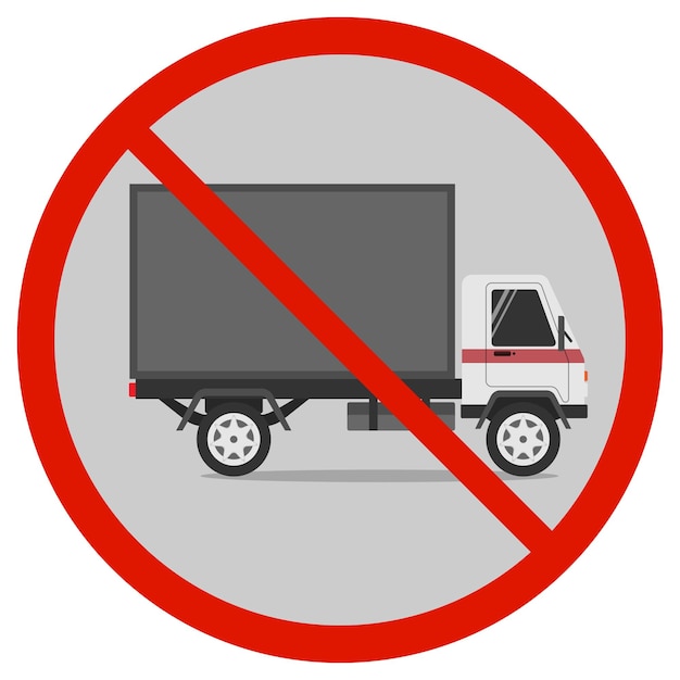 Vettore nessun camion oltre questo punto. segno di proibizione in stile cartone animato.